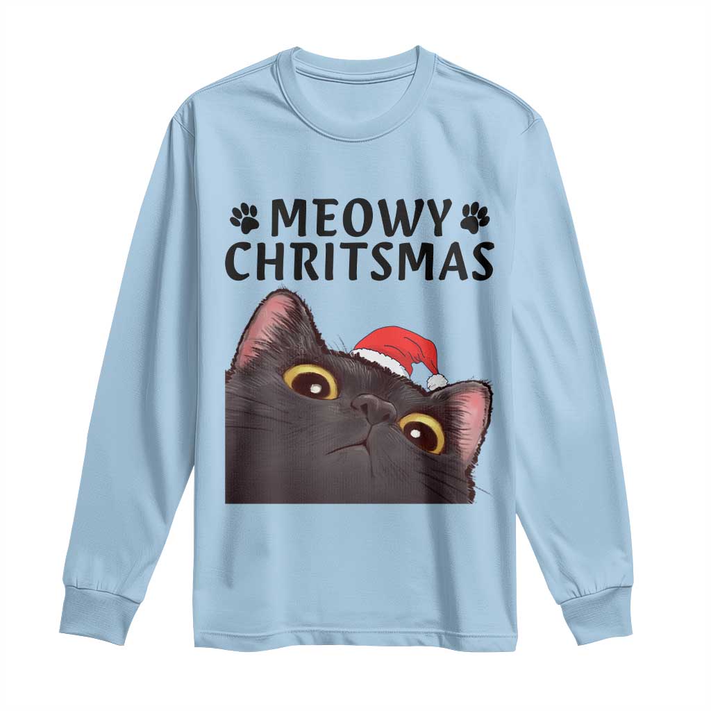 Funny Black Cat Christmas Long Sleeve Shirt Cute Kitty Xmas TS14 Light Blue Print Your Wear