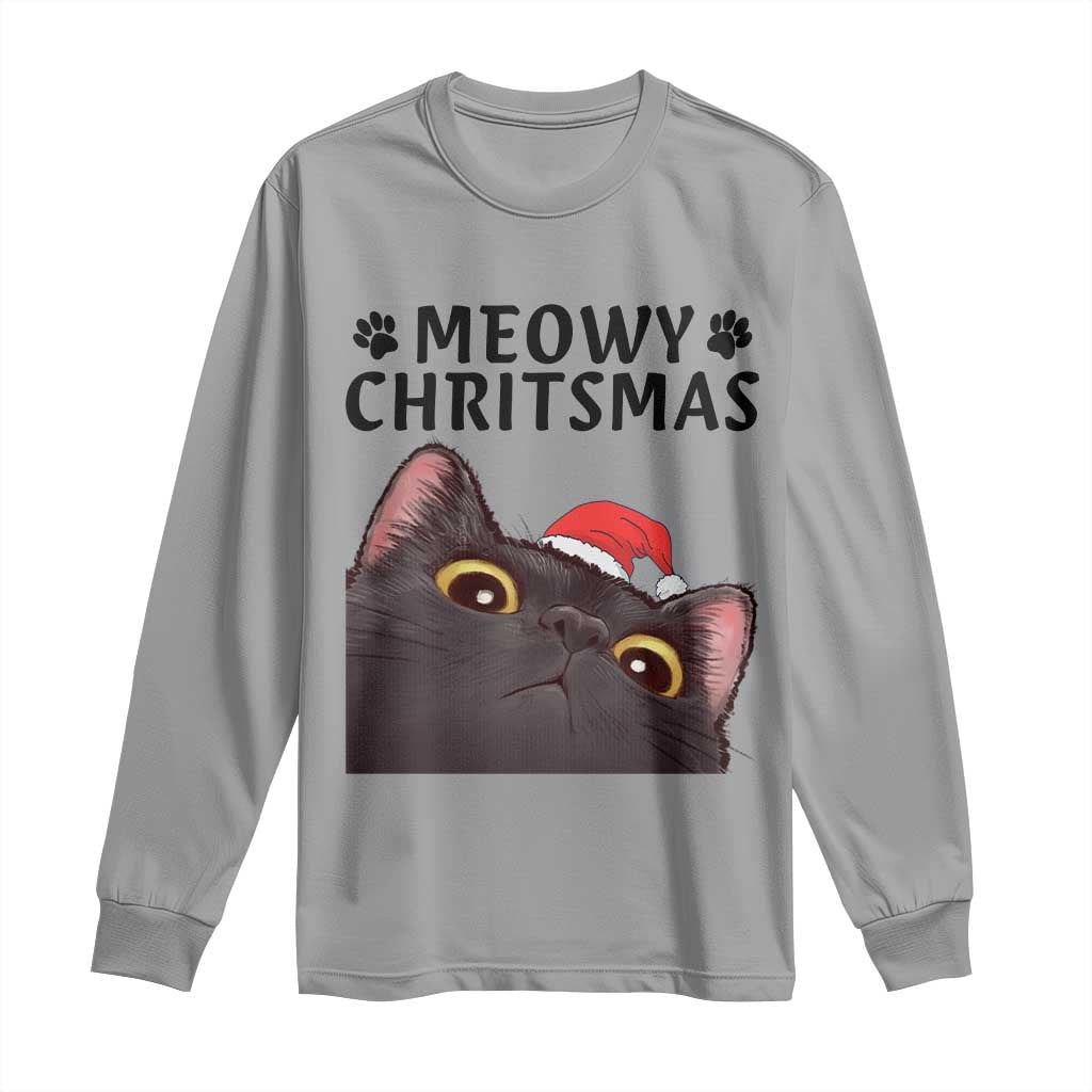 Funny Black Cat Christmas Long Sleeve Shirt Cute Kitty Xmas TS14 Sport Gray Print Your Wear