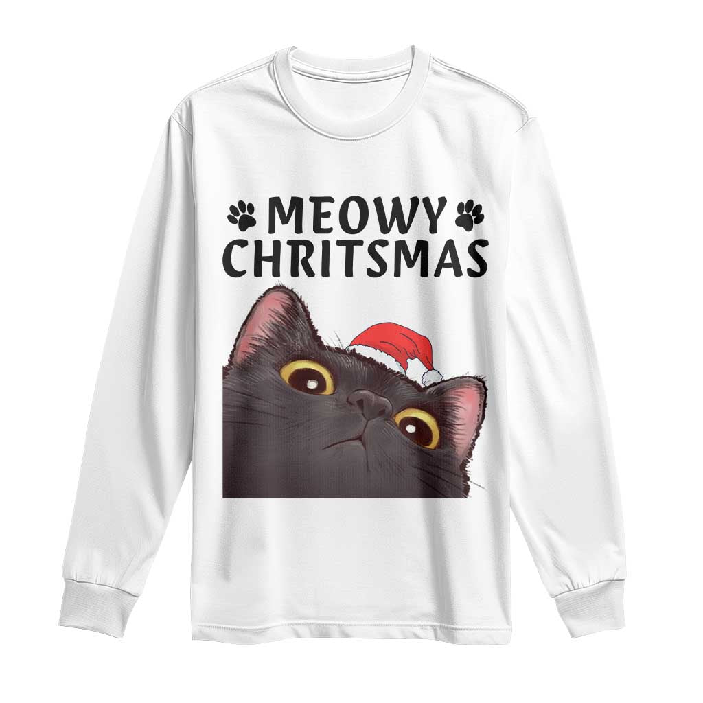 Funny Black Cat Christmas Long Sleeve Shirt Cute Kitty Xmas TS14 White Print Your Wear