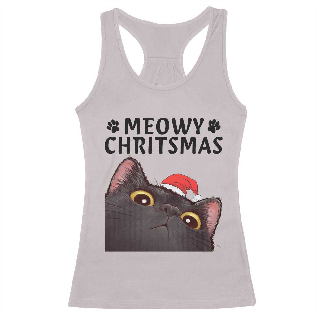 Funny Black Cat Christmas Racerback Tank Top Cute Kitty Xmas TS14 Ice Gray Print Your Wear