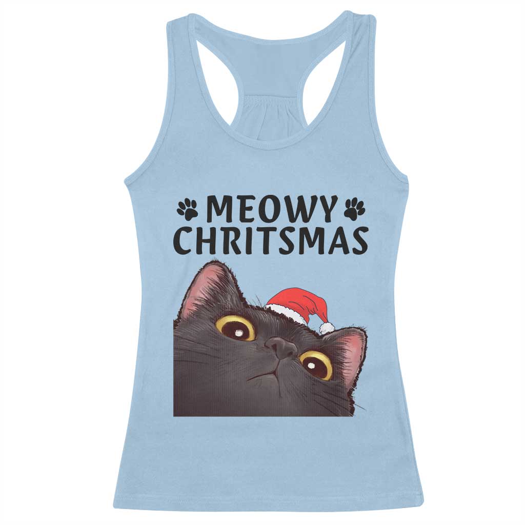 Funny Black Cat Christmas Racerback Tank Top Cute Kitty Xmas TS14 Light Blue Print Your Wear