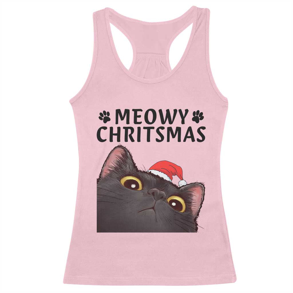 Funny Black Cat Christmas Racerback Tank Top Cute Kitty Xmas TS14 Light Pink Print Your Wear