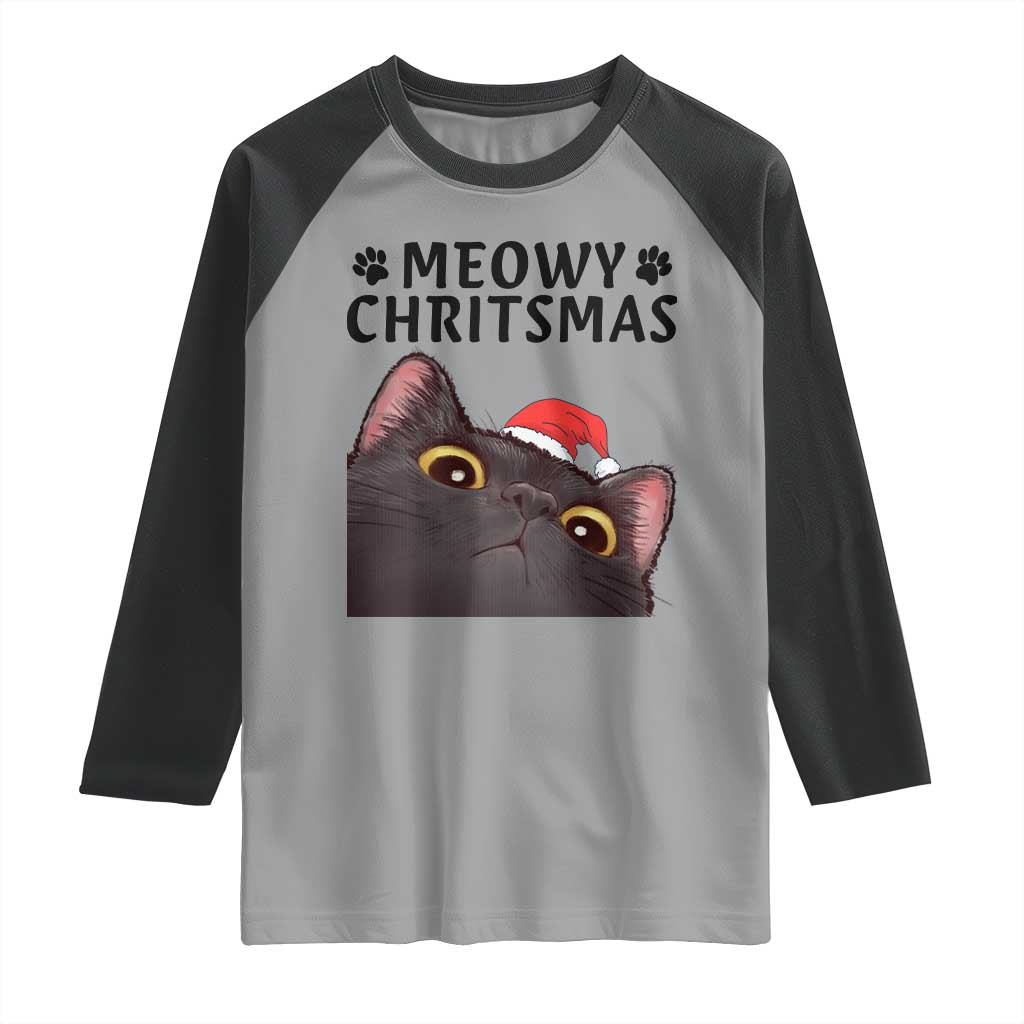 Funny Black Cat Christmas Raglan Shirt Cute Kitty Xmas TS14 Sport Gray Black Print Your Wear