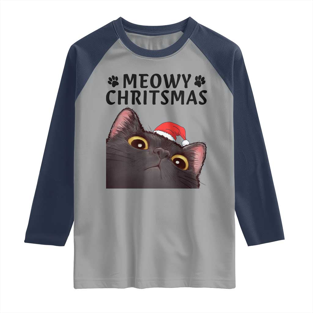 Funny Black Cat Christmas Raglan Shirt Cute Kitty Xmas TS14 Sport Gray Navy Print Your Wear