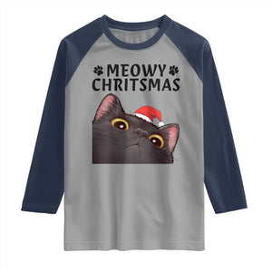 Funny Black Cat Christmas Raglan Shirt Cute Kitty Xmas TS14 Sport Gray Navy Print Your Wear