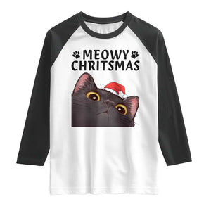 Funny Black Cat Christmas Raglan Shirt Cute Kitty Xmas TS14 White Black Print Your Wear