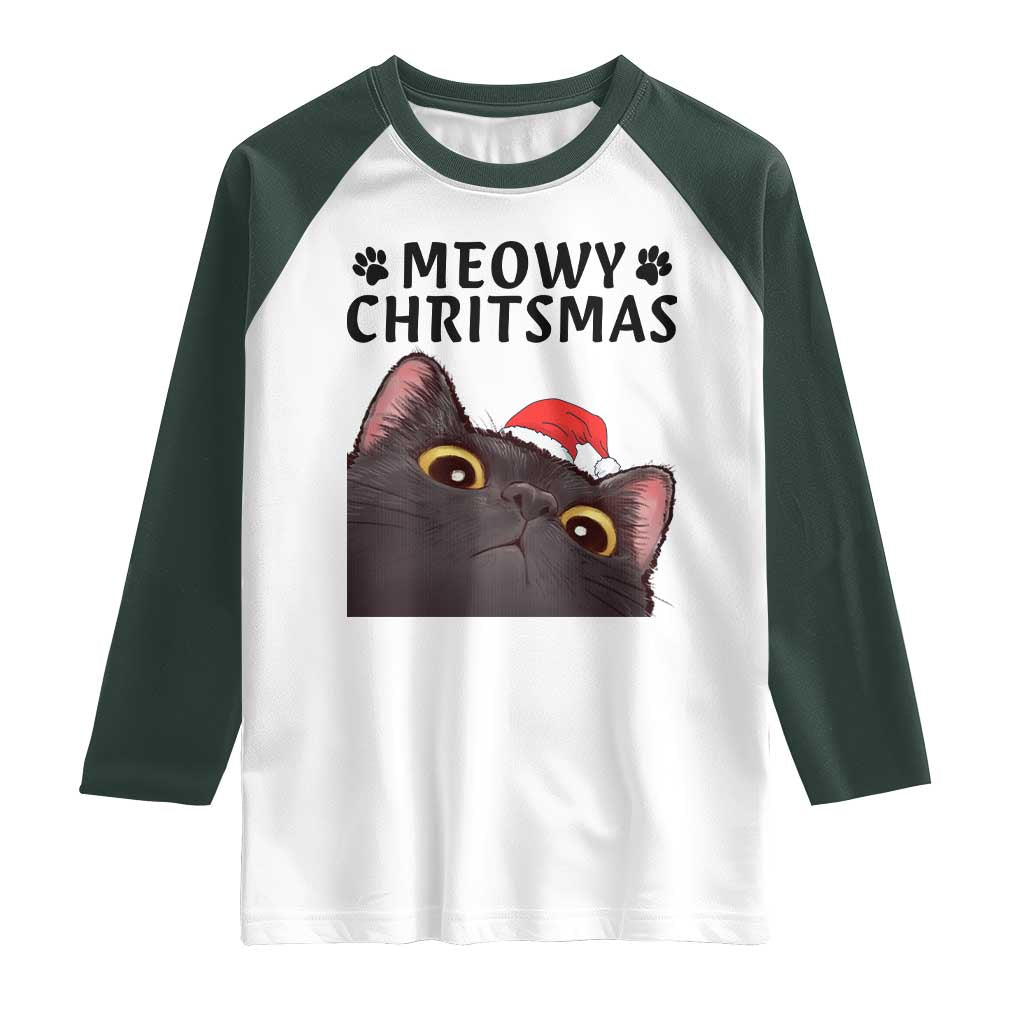 Funny Black Cat Christmas Raglan Shirt Cute Kitty Xmas TS14 White Dark Forest Green Print Your Wear