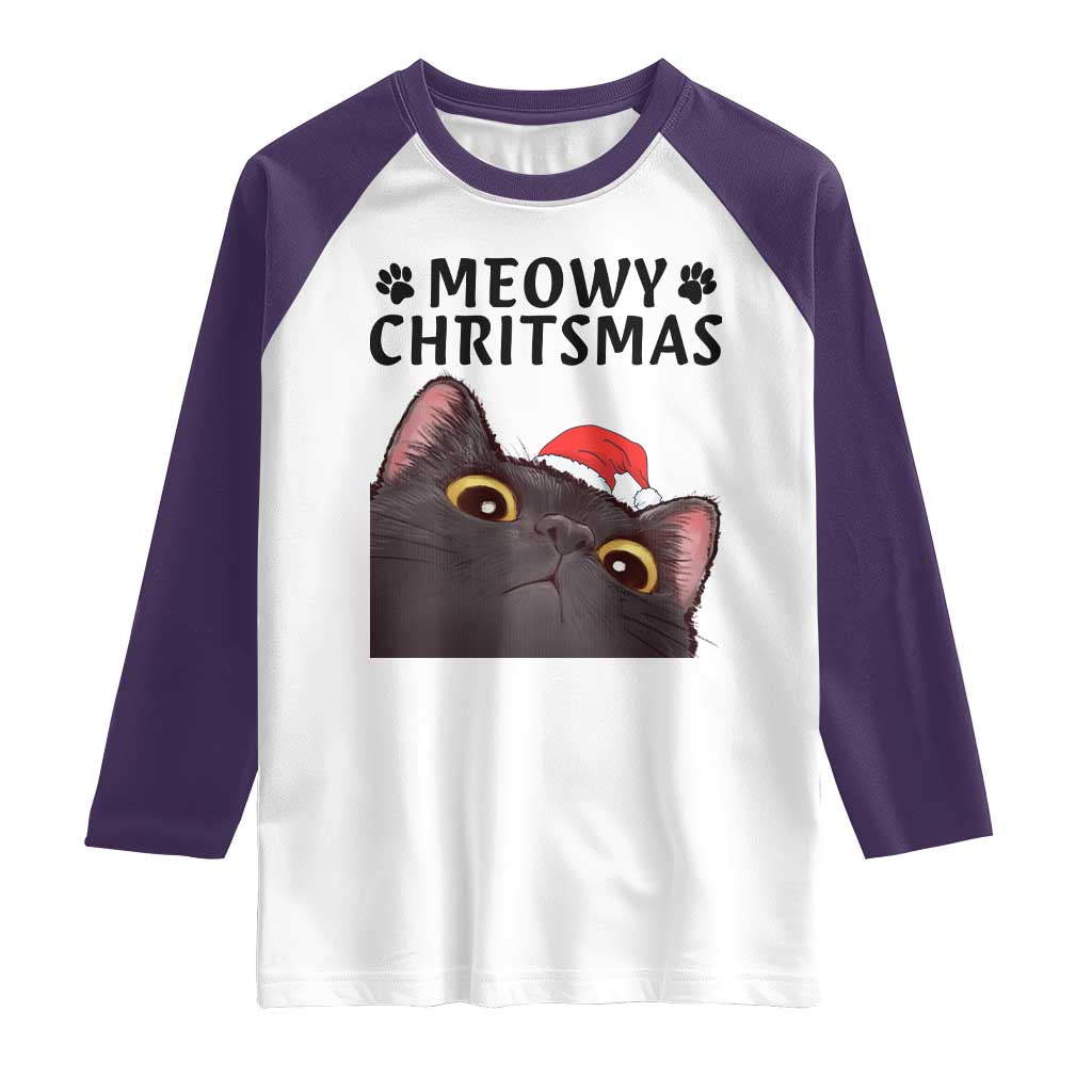 Funny Black Cat Christmas Raglan Shirt Cute Kitty Xmas TS14 White Purple Print Your Wear
