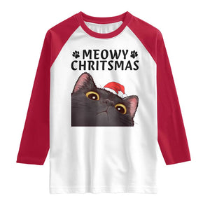 Funny Black Cat Christmas Raglan Shirt Cute Kitty Xmas TS14 White Red Print Your Wear