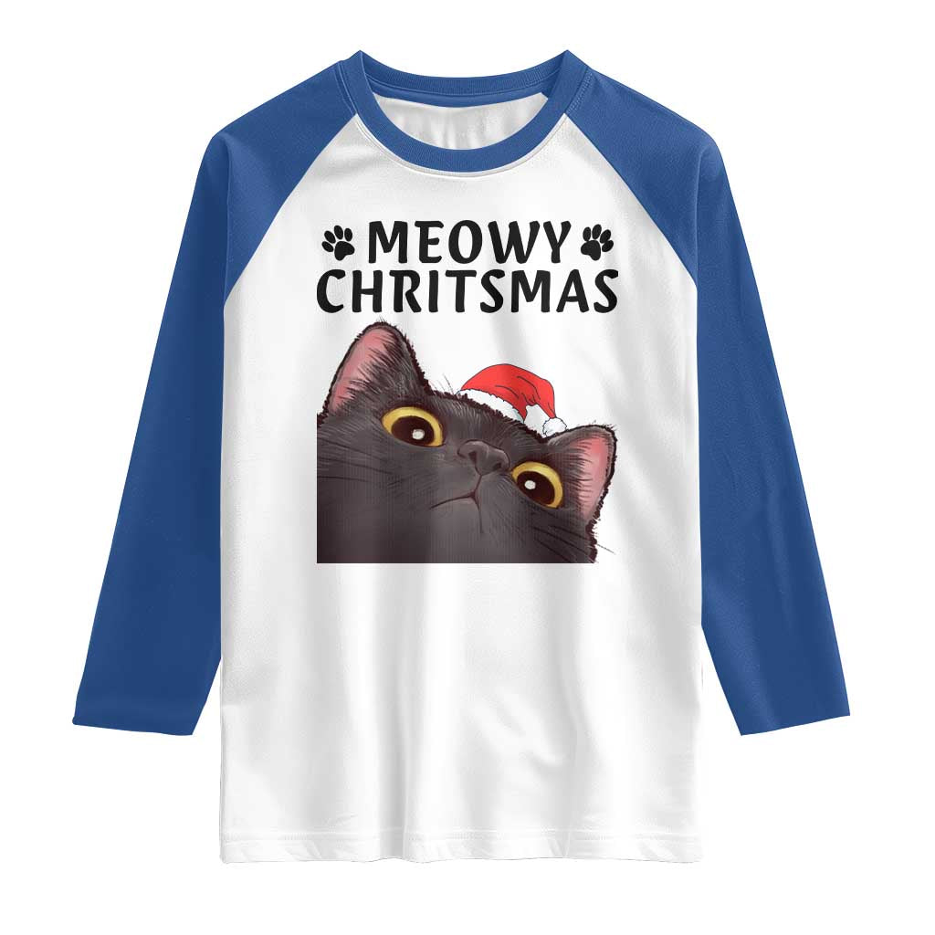 Funny Black Cat Christmas Raglan Shirt Cute Kitty Xmas TS14 White Royal Print Your Wear