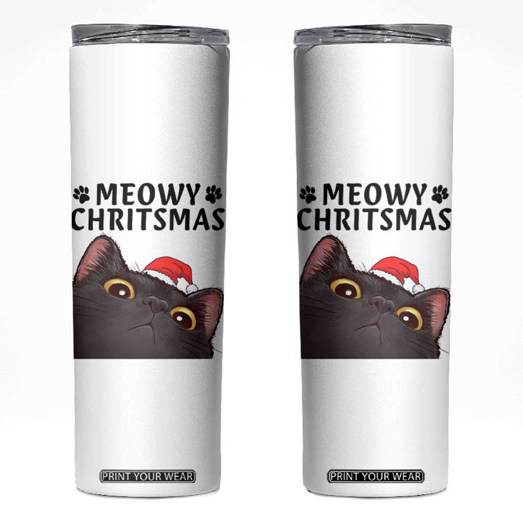 Funny Black Cat Christmas Skinny Tumbler Cute Kitty Xmas TS14 White Print Your Wear