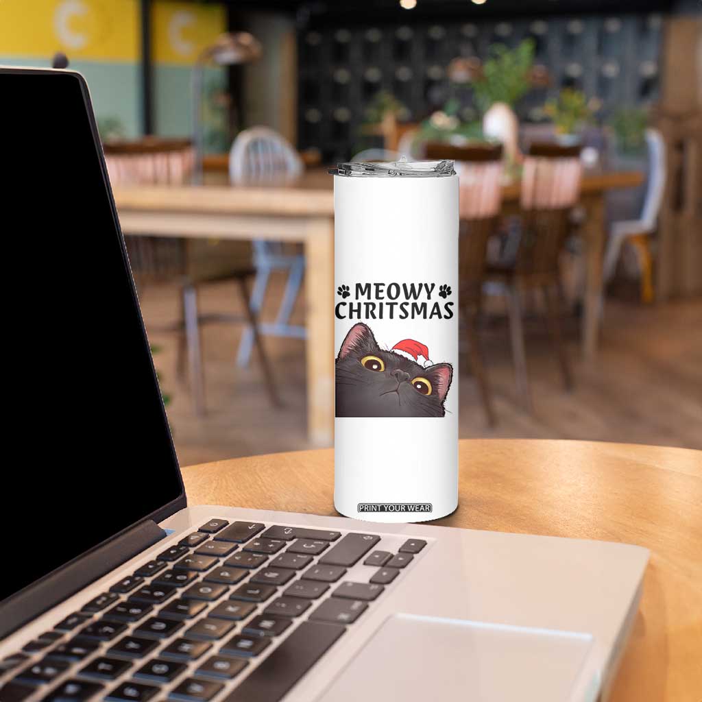 Funny Black Cat Christmas Skinny Tumbler Cute Kitty Xmas TS14 Print Your Wear