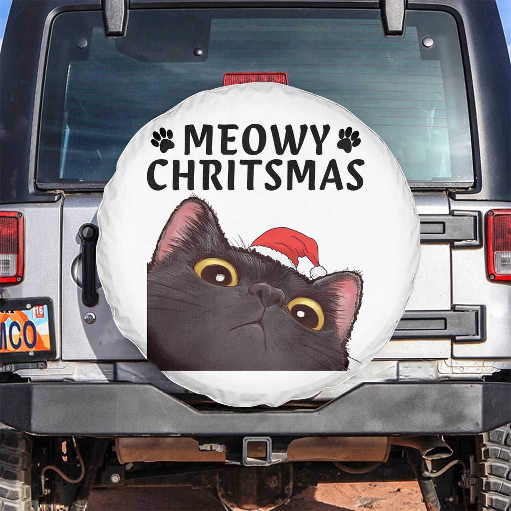 Funny Black Cat Christmas Spare Tire Cover Cute Kitty Xmas TS14 No hole White Print Your Wear