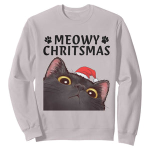 Funny Black Cat Christmas Sweatshirt Cute Kitty Xmas TS14 Ice Gray Print Your Wear