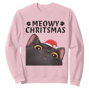 Funny Black Cat Christmas Sweatshirt Cute Kitty Xmas TS14 Light Pink Print Your Wear