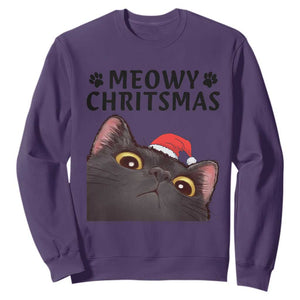 Funny Black Cat Christmas Sweatshirt Cute Kitty Xmas TS14 Purple Print Your Wear