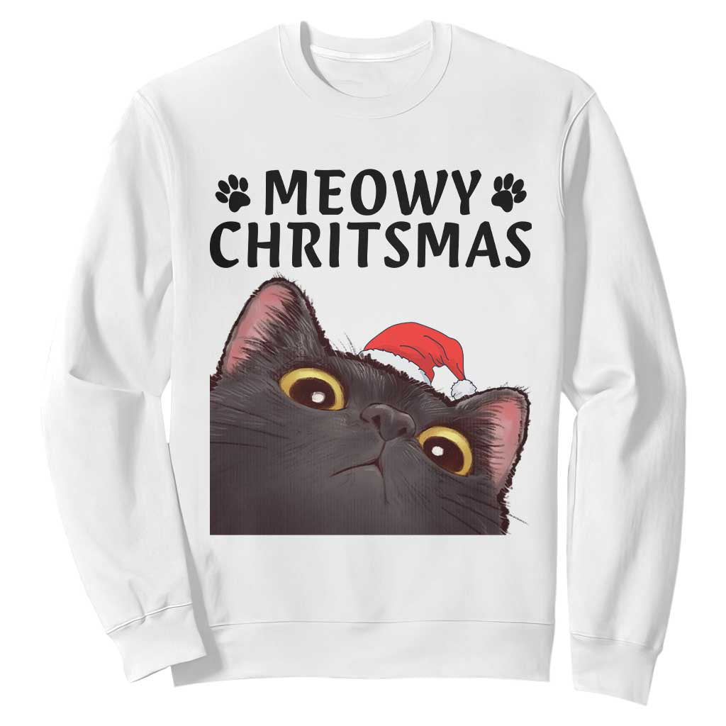 Funny Black Cat Christmas Sweatshirt Cute Kitty Xmas TS14 White Print Your Wear
