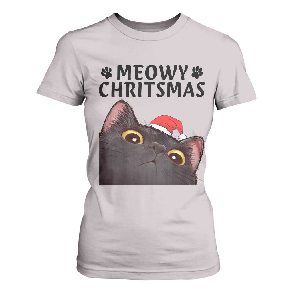 Funny Black Cat Christmas T Shirt For Women Cute Kitty Xmas TS14 Ice Gray Print Your Wear