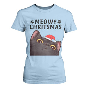 Funny Black Cat Christmas T Shirt For Women Cute Kitty Xmas TS14 Light Blue Print Your Wear