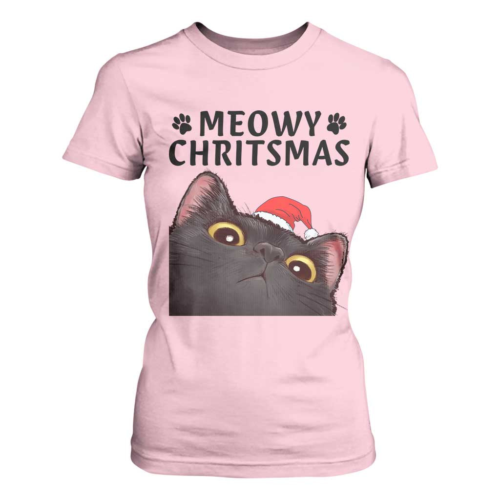 Funny Black Cat Christmas T Shirt For Women Cute Kitty Xmas TS14 Light Pink Print Your Wear
