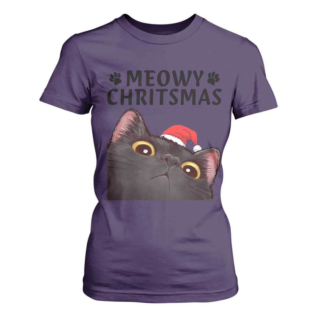 Funny Black Cat Christmas T Shirt For Women Cute Kitty Xmas TS14 Purple Print Your Wear
