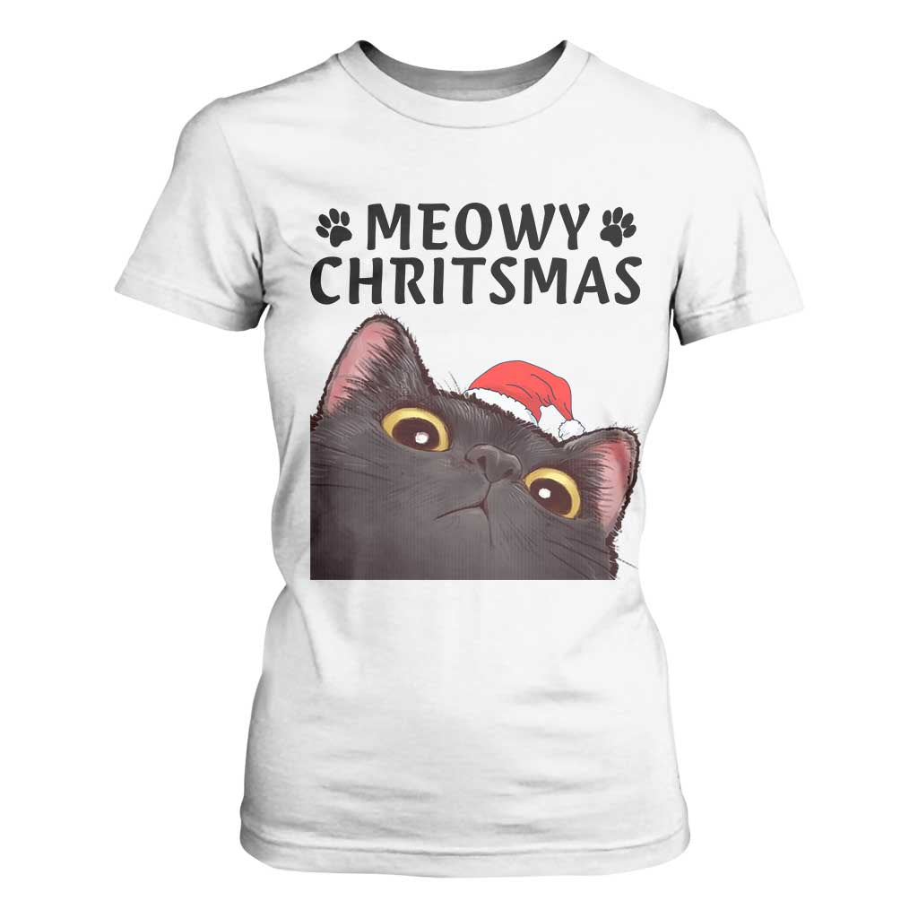 Funny Black Cat Christmas T Shirt For Women Cute Kitty Xmas TS14 White Print Your Wear