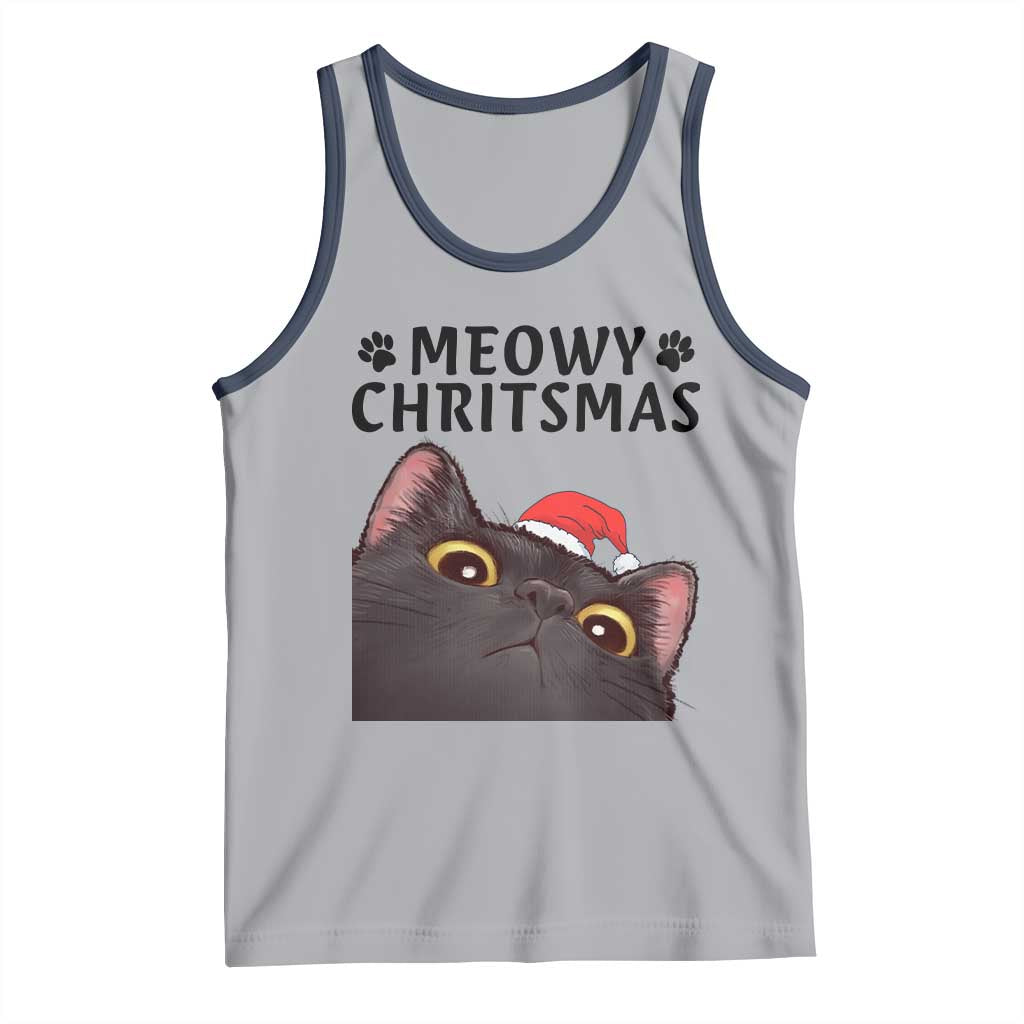 Funny Black Cat Christmas Tank Top Cute Kitty Xmas TS14 Athletic Heather Navy Print Your Wear