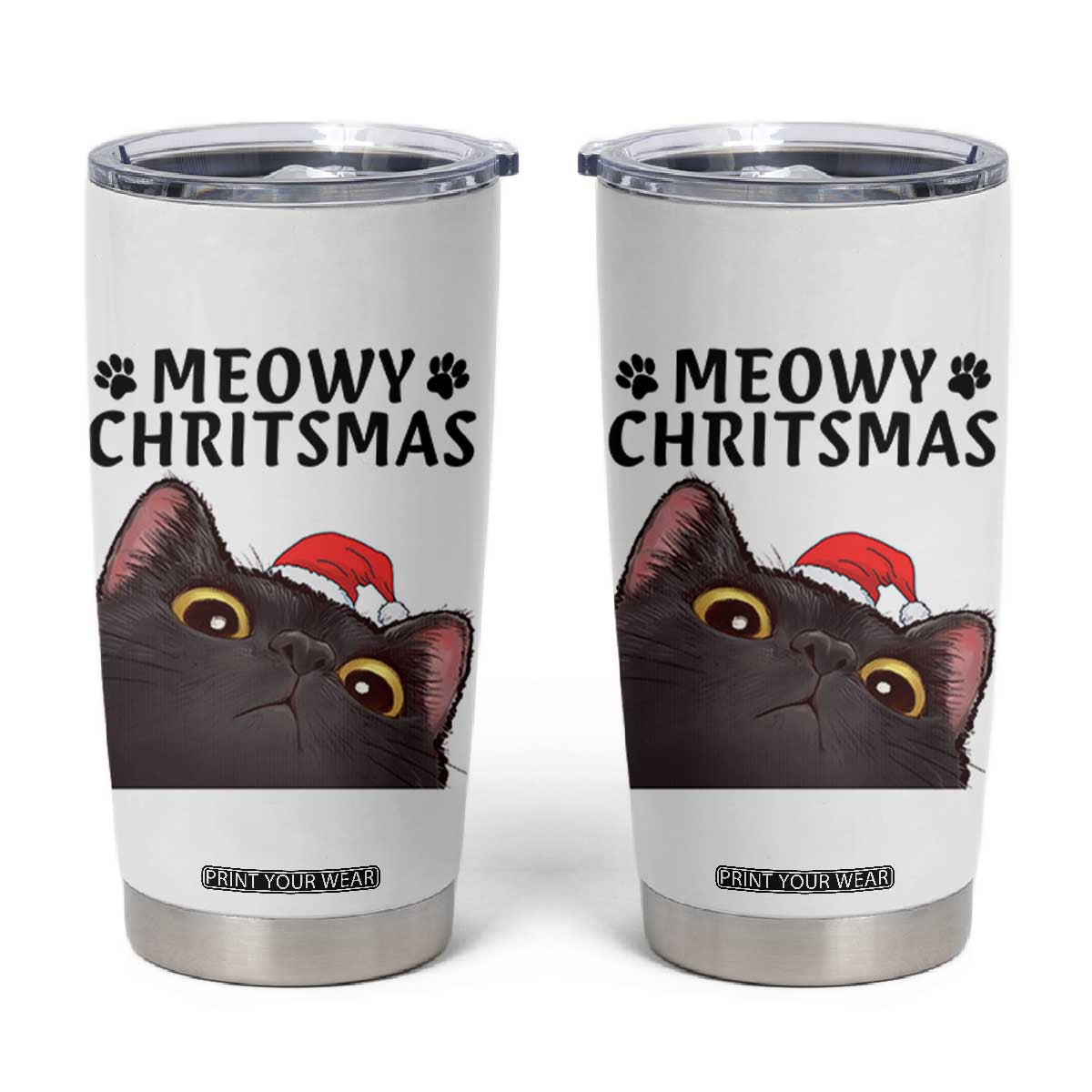 Funny Black Cat Christmas Tumbler Cup Cute Kitty Xmas TS14 White Print Your Wear