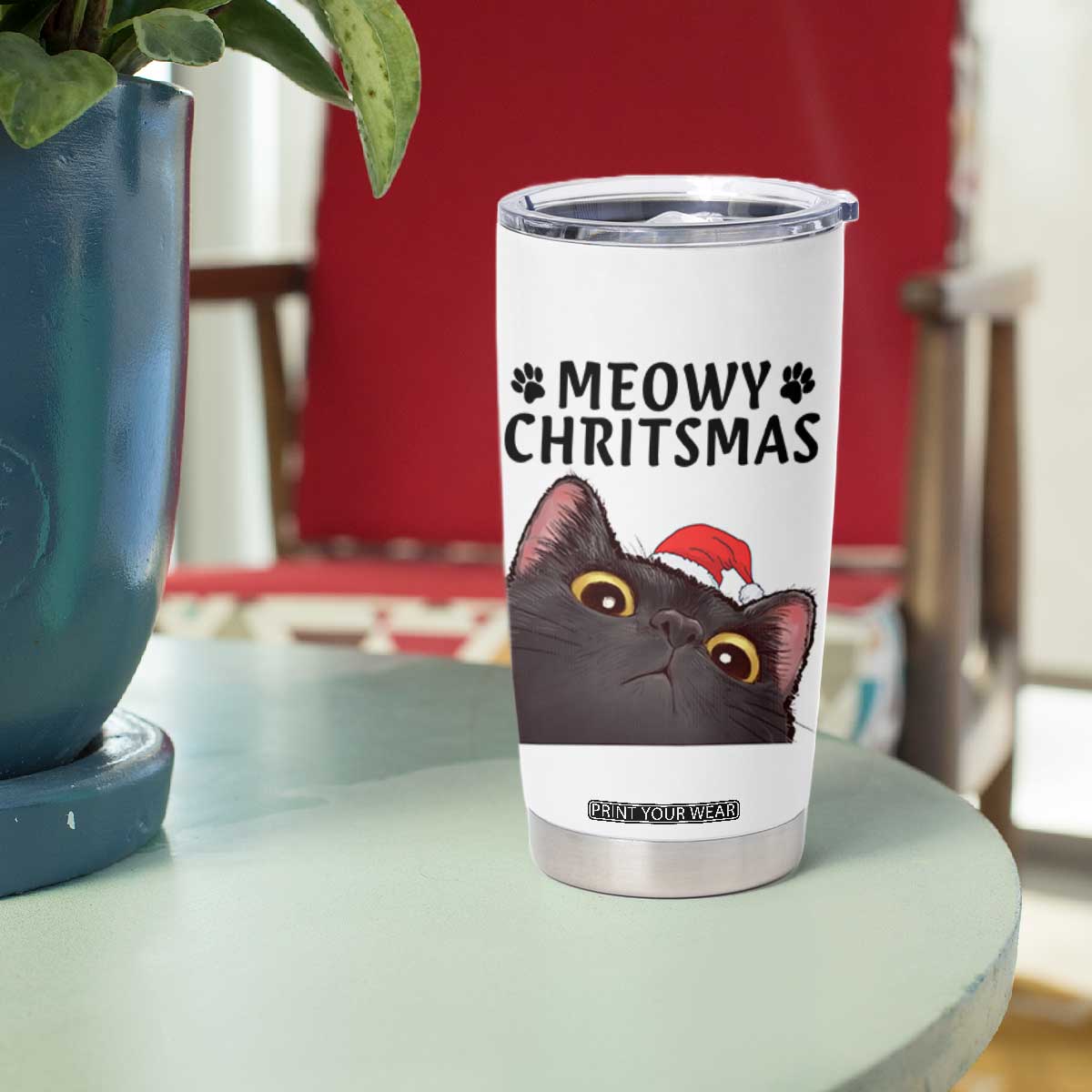 Funny Black Cat Christmas Tumbler Cup Cute Kitty Xmas TS14 Print Your Wear