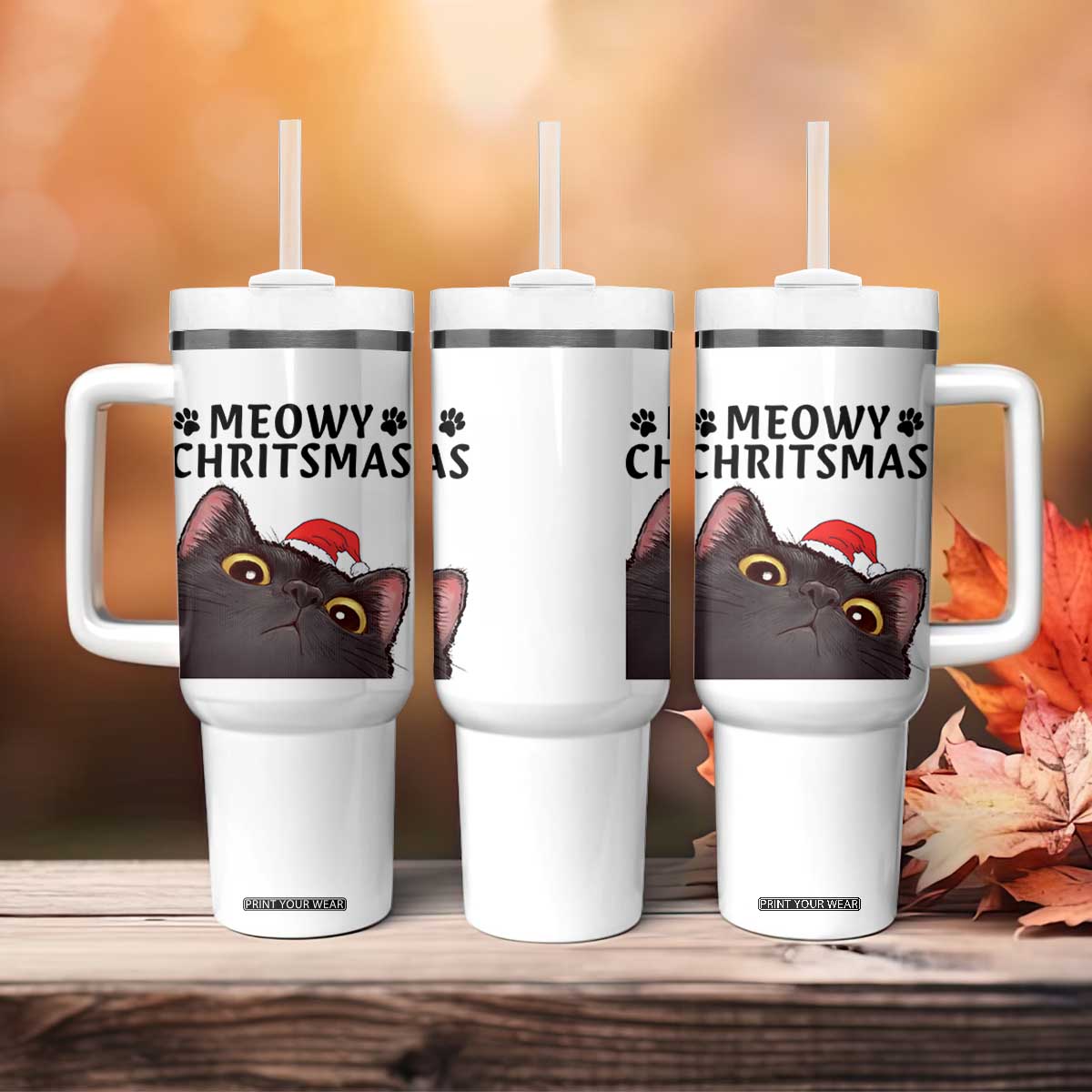 Funny Black Cat Christmas Tumbler With Handle Cute Kitty Xmas TS14 Print Your Wear
