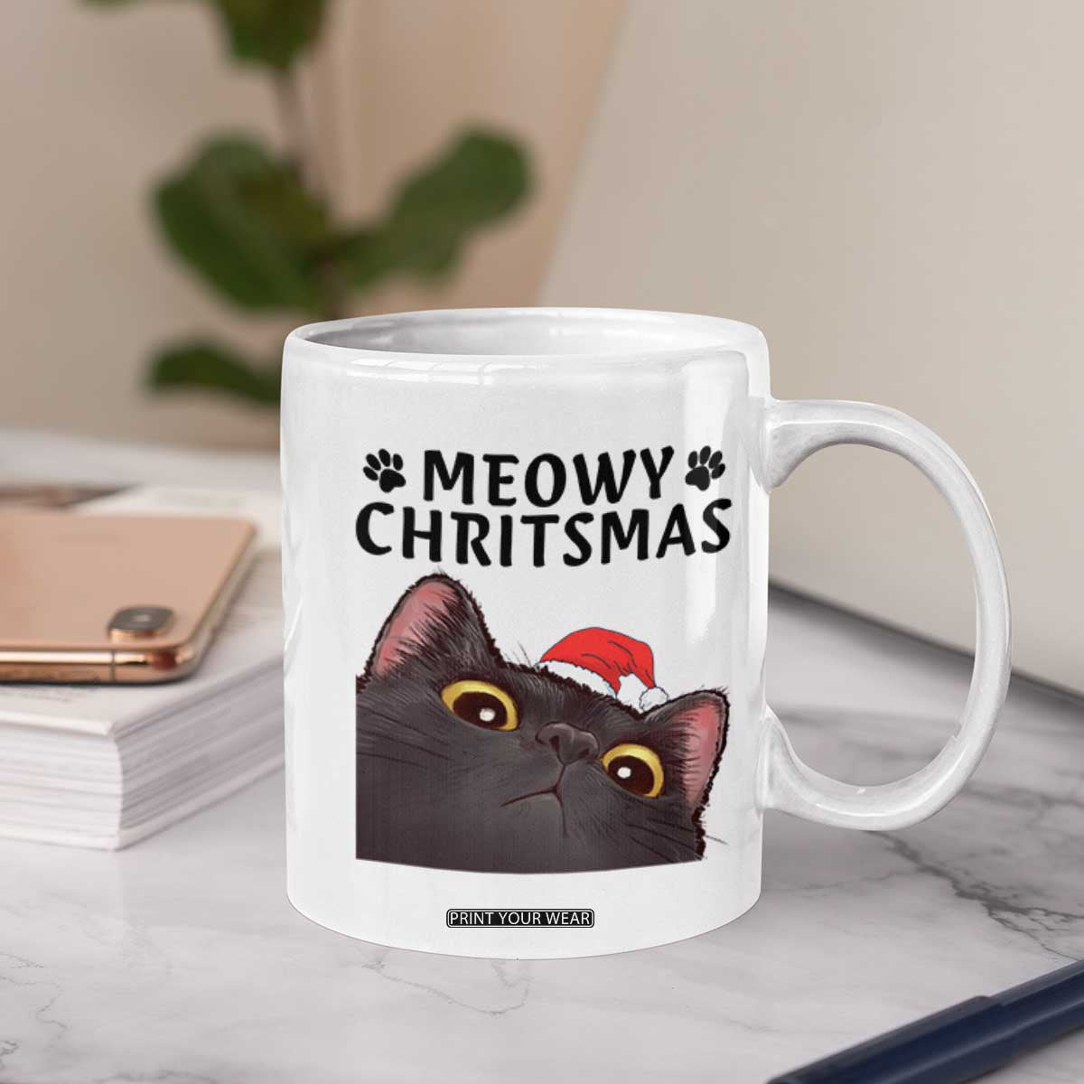 Funny Black Cat Christmas Coffee Mug Cute Kitty Xmas TS14 Print Your Wear