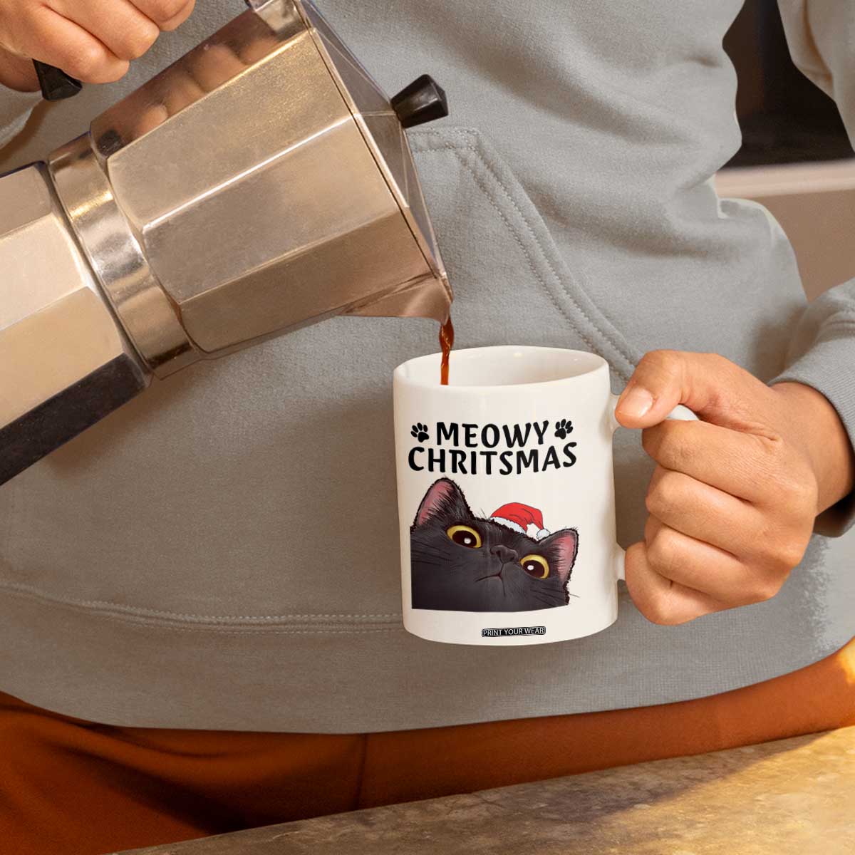 Funny Black Cat Christmas Coffee Mug Cute Kitty Xmas TS14 Print Your Wear