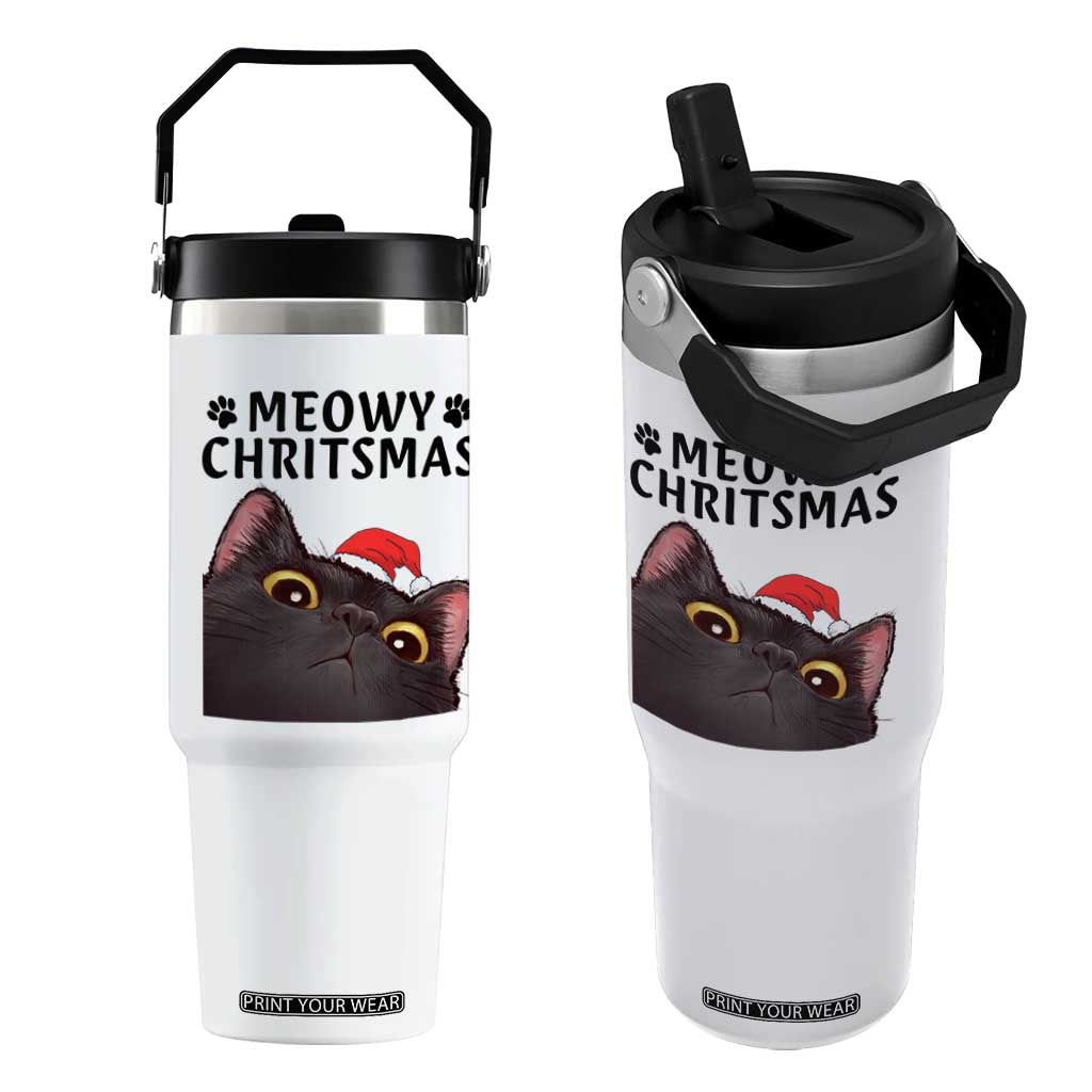 Funny Black Cat Christmas Flip Straw Tumbler Cute Kitty Xmas TS14 One Size: 30 oz White Print Your Wear