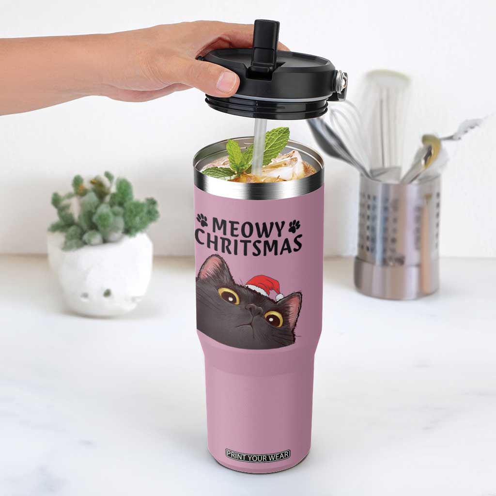 Funny Black Cat Christmas Flip Straw Tumbler Cute Kitty Xmas TS14 One Size: 30 oz Light Pink Print Your Wear