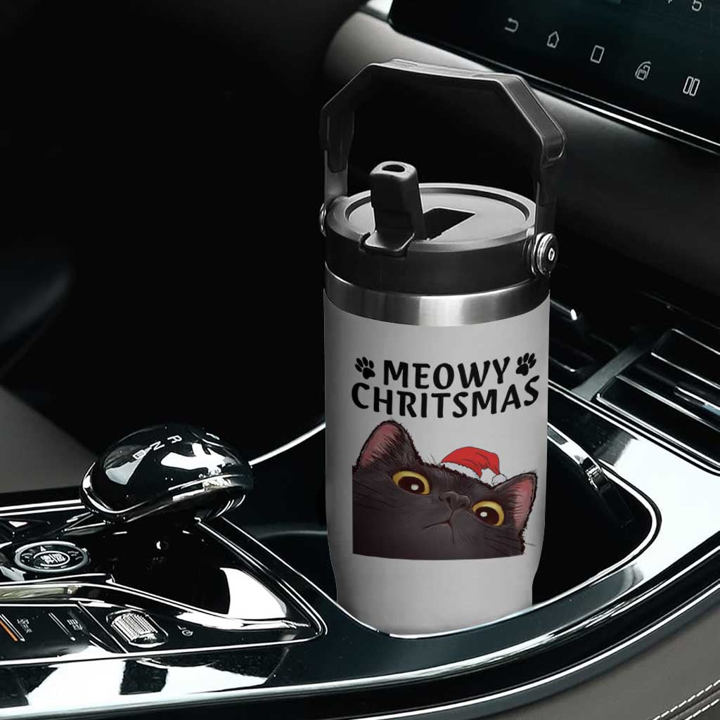 Funny Black Cat Christmas Flip Straw Tumbler Cute Kitty Xmas TS14 Print Your Wear