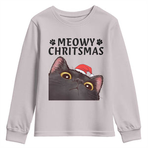 Funny Black Cat Christmas Youth Sweatshirt Cute Kitty Xmas TS14 Ice Gray Print Your Wear