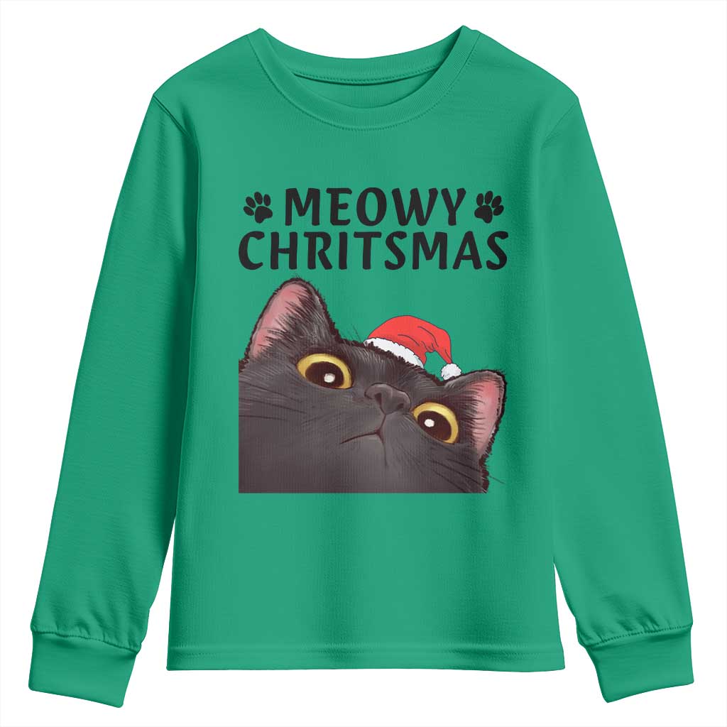Funny Black Cat Christmas Youth Sweatshirt Cute Kitty Xmas TS14 Irish Green Print Your Wear