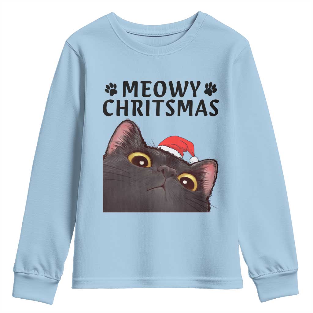 Funny Black Cat Christmas Youth Sweatshirt Cute Kitty Xmas TS14 Light Blue Print Your Wear
