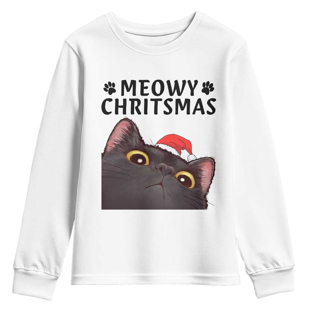 Funny Black Cat Christmas Youth Sweatshirt Cute Kitty Xmas TS14 White Print Your Wear
