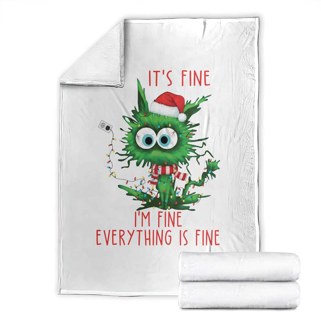 Funny Cat Green Christmas Throw Blanket It Is Fine I Am Fine Everything Is Fine TS14 White Print Your Wear