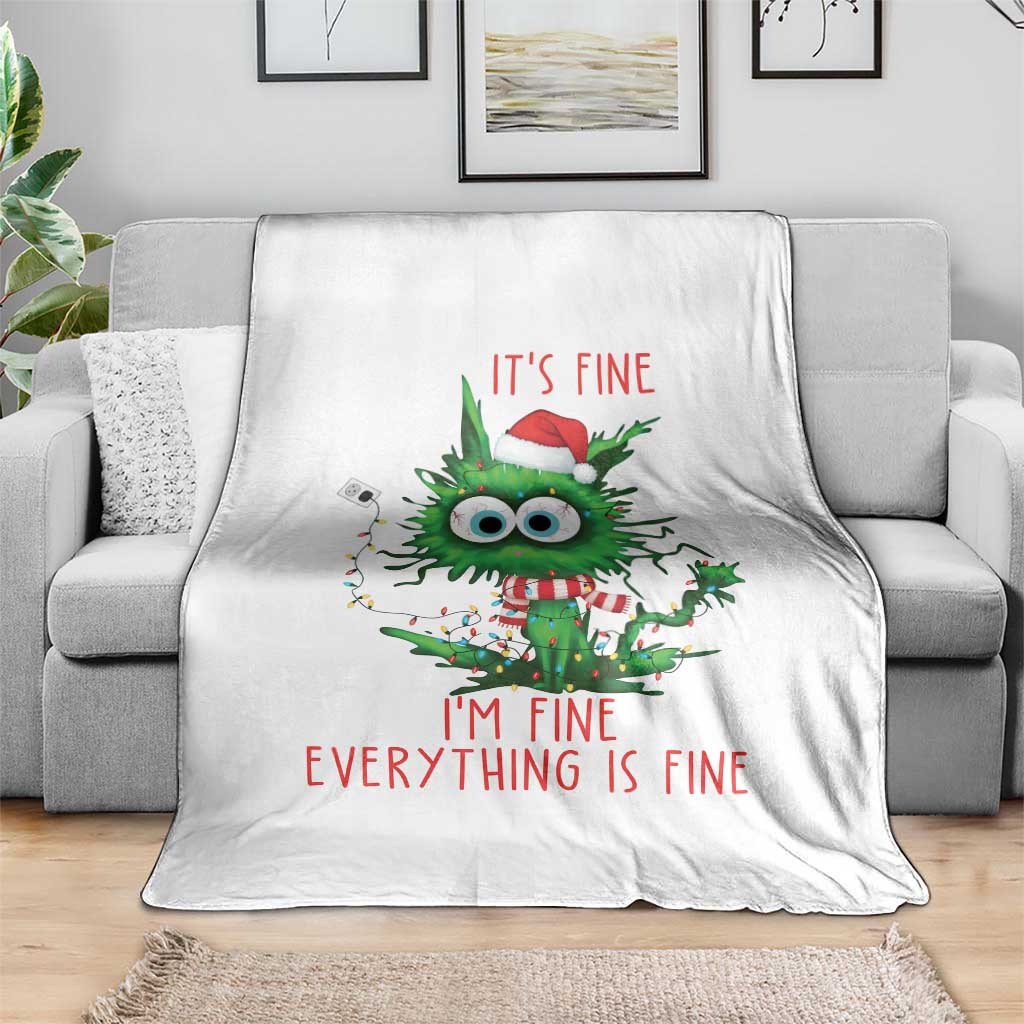 Funny Cat Green Christmas Throw Blanket It Is Fine I Am Fine Everything Is Fine TS14 Print Your Wear