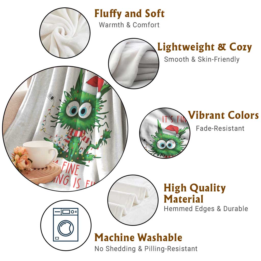 Funny Cat Green Christmas Throw Blanket It Is Fine I Am Fine Everything Is Fine TS14 Print Your Wear