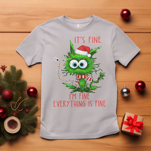 Funny Cat Green Christmas T Shirt It Is Fine I Am Fine Everything Is Fine TS14 Ice Gray Print Your Wear