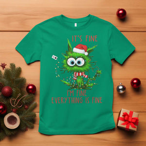 Funny Cat Green Christmas T Shirt It Is Fine I Am Fine Everything Is Fine TS14 Irish Green Print Your Wear