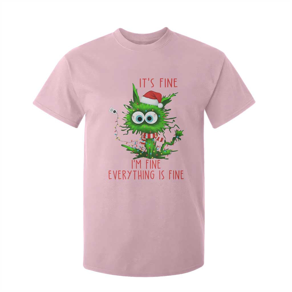 Funny Cat Green Christmas T Shirt For Kid It Is Fine I Am Fine Everything Is Fine TS14 Light Pink Print Your Wear
