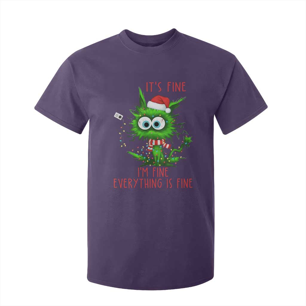 Funny Cat Green Christmas T Shirt For Kid It Is Fine I Am Fine Everything Is Fine TS14 Purple Print Your Wear