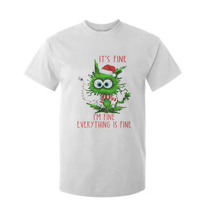 Funny Cat Green Christmas T Shirt For Kid It Is Fine I Am Fine Everything Is Fine TS14 White Print Your Wear