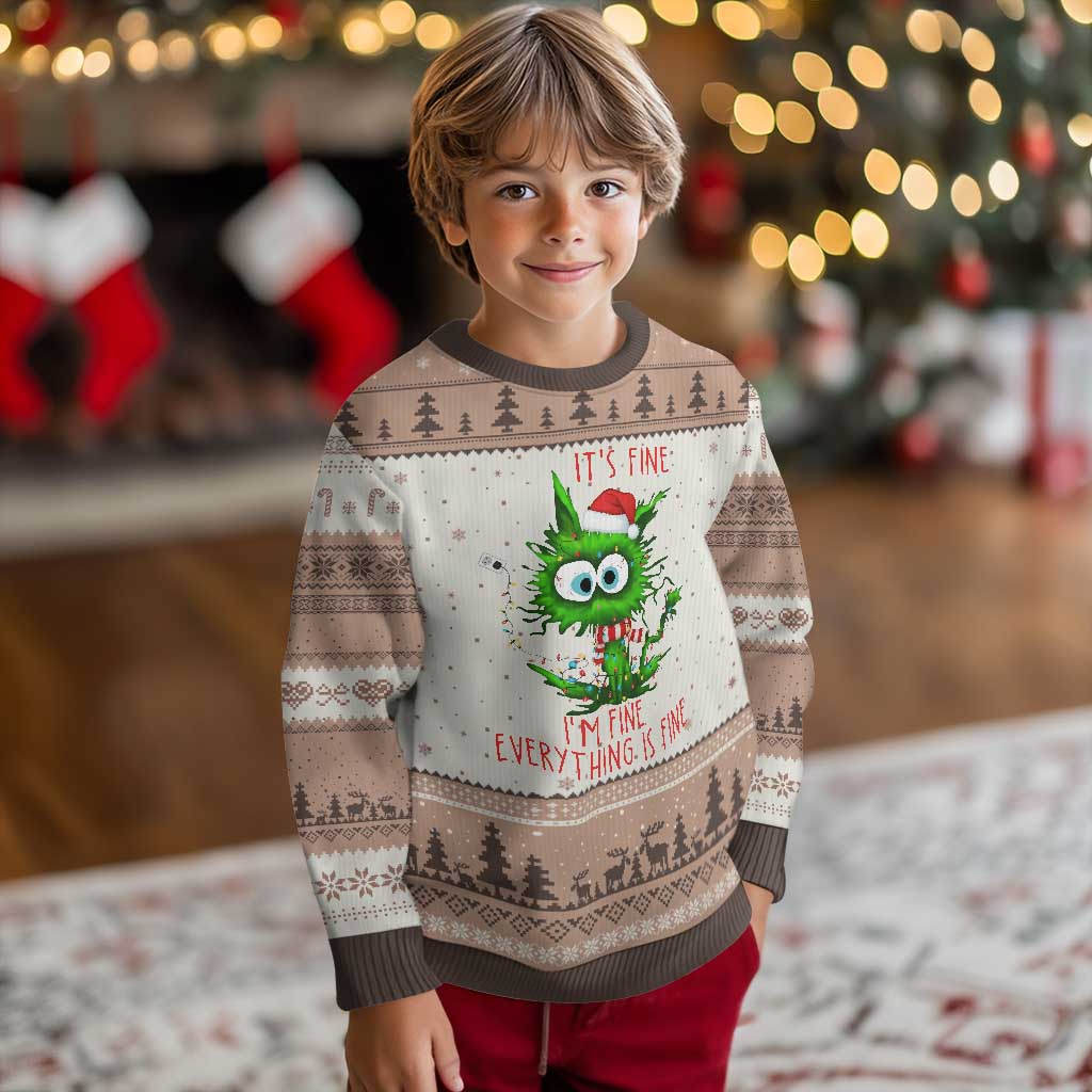 Funny Cat Green Xmas Ugly Christmas Sweater It Is Fine I Am Fine Everything Is Fine TS14 Mocha Mousse Print Your Wear