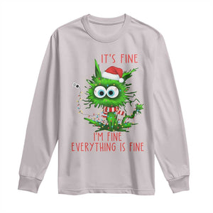 Funny Cat Green Christmas Long Sleeve Shirt It Is Fine I Am Fine Everything Is Fine TS14 Ice Gray Print Your Wear