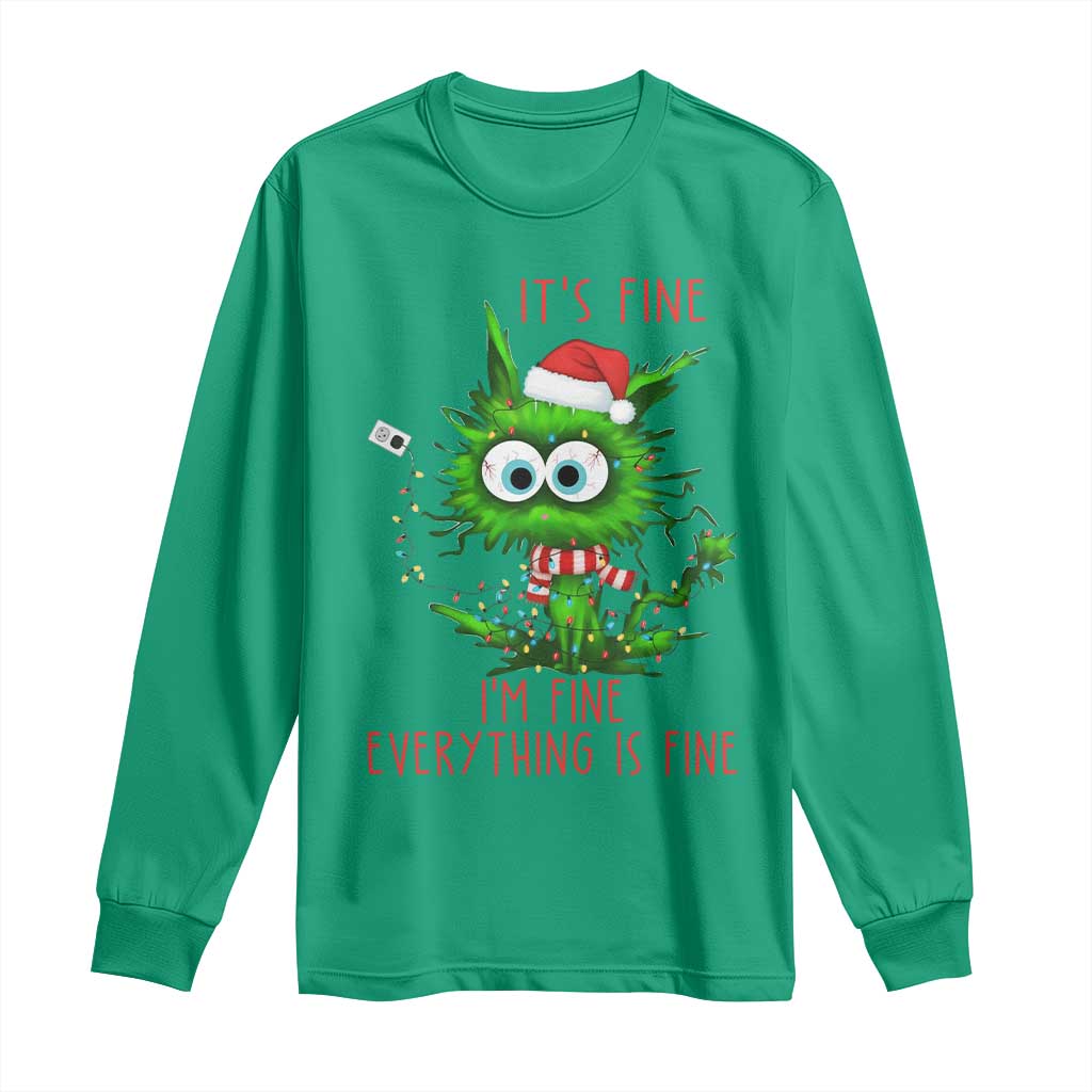 Funny Cat Green Christmas Long Sleeve Shirt It Is Fine I Am Fine Everything Is Fine TS14 Irish Green Print Your Wear